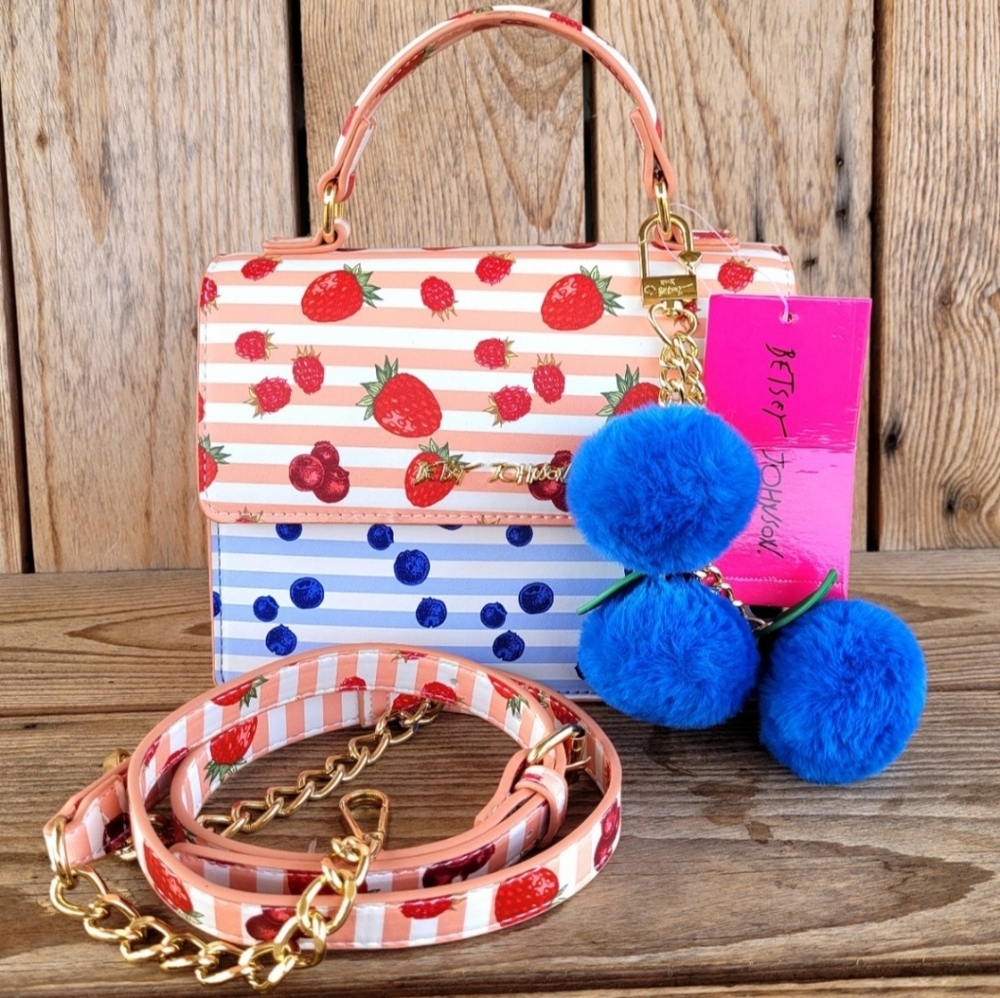 Betsey Johnson Stawberries And Blueberries Tote Crossbody Handbag NWT